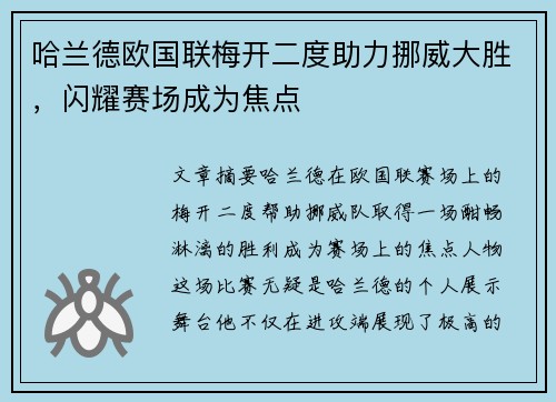 哈兰德欧国联梅开二度助力挪威大胜,闪耀赛场成为焦点 哈兰德欧国联梅开二度助力挪威大胜,闪耀赛场成为焦点